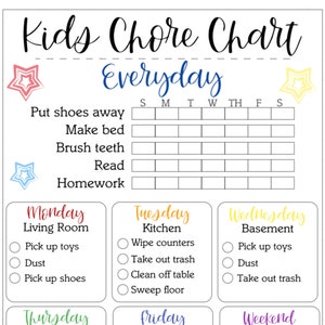 Younger Kids Chore Chart Digital Download