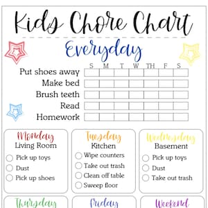 Younger Kids Chore Chart Digital Download