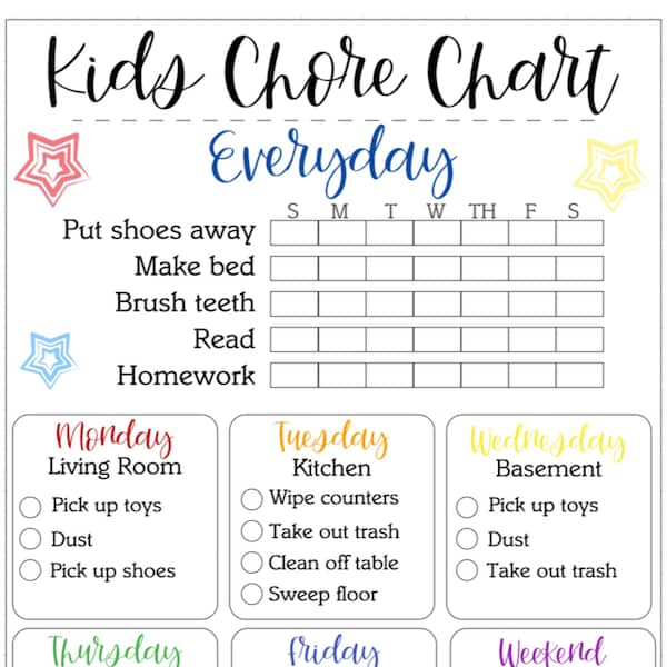 Younger Kids Chore Chart Digital Download