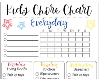 Younger Kid's Chore Chart Digital Download