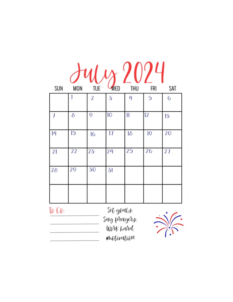 July 2024 Digital Download Calendar Etsy UK