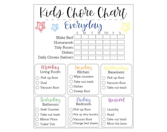 Kids Chore Chart ages 8+ Digital Download