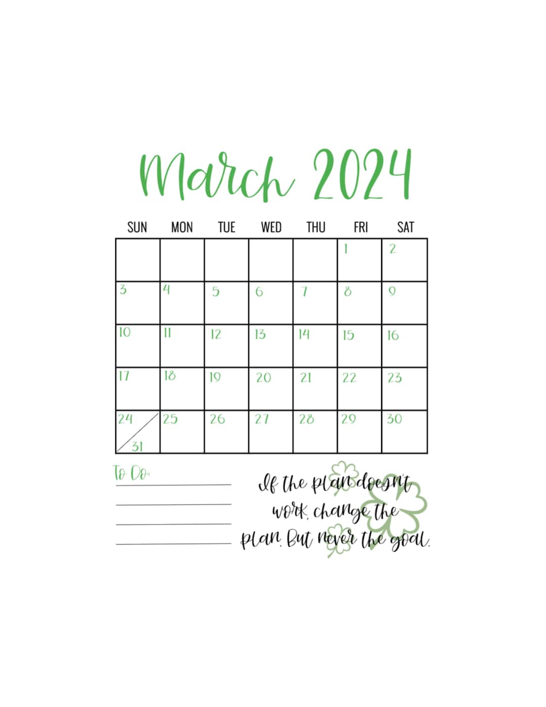 March 2024 Digital Download Calendar Etsy