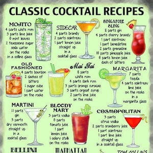 Plaque en métal Classic Cocktail Recipes 15 x 20 cm