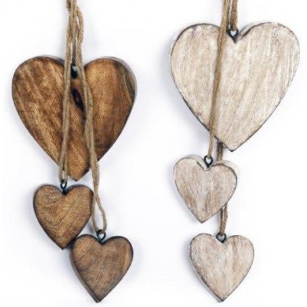 Natural Wooden Cluster Hearts 40 cm x 2