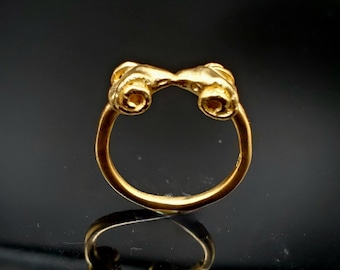 14K Gold Two-Headed Ram Ring, Antique Style