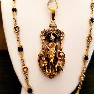 Incredible Vintage 18K Gold Lady with Violin Pendant and Chain.
