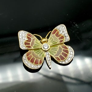 18K Gold Vintage Plique a Jour enamel butterfly brooch