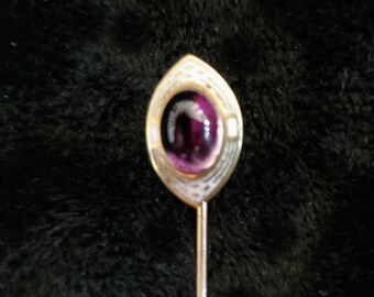 Antique enamel and Amethyst 14k gold stick pin