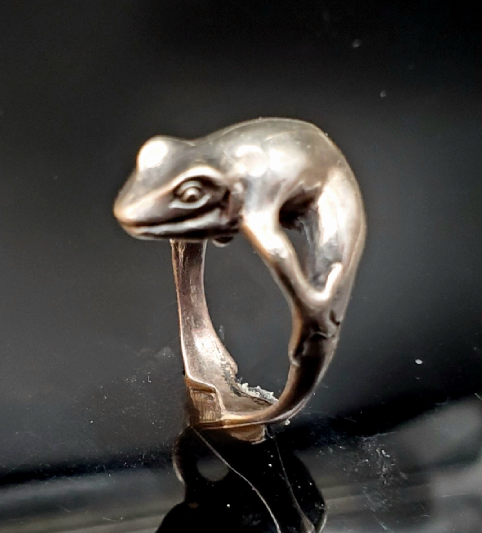 S925 Sterling Silver Adjustable Open Ring - Frog Prince Carving With Natural Stone - View #7
