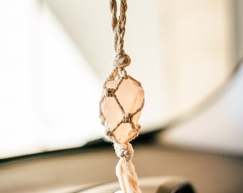 Macrame Himalayan Salt Rock Car Charm , Rear view mirror Charm