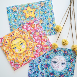 Lot de cartes de voeux célestes, papier à lettres Soleil, lune et étoiles, cartes de correspondance solaires avec enveloppes blanches