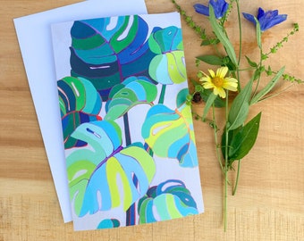Monstera Deliciosa Greeting Card, Botanical Stationery With Blank Interior & White Envelope