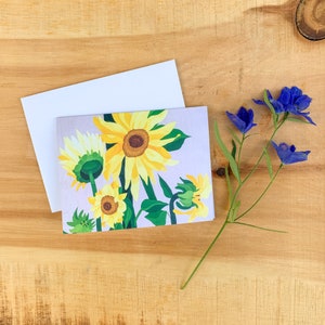 Carte de voeux tournesol, jolie papeterie de fleurs jaunes, carte de correspondance bouquet de fleurs du soleil avec enveloppe blanche