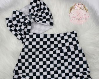 black and white checkered shorts outfit