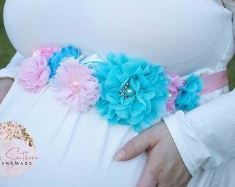 pink and blue combination dress