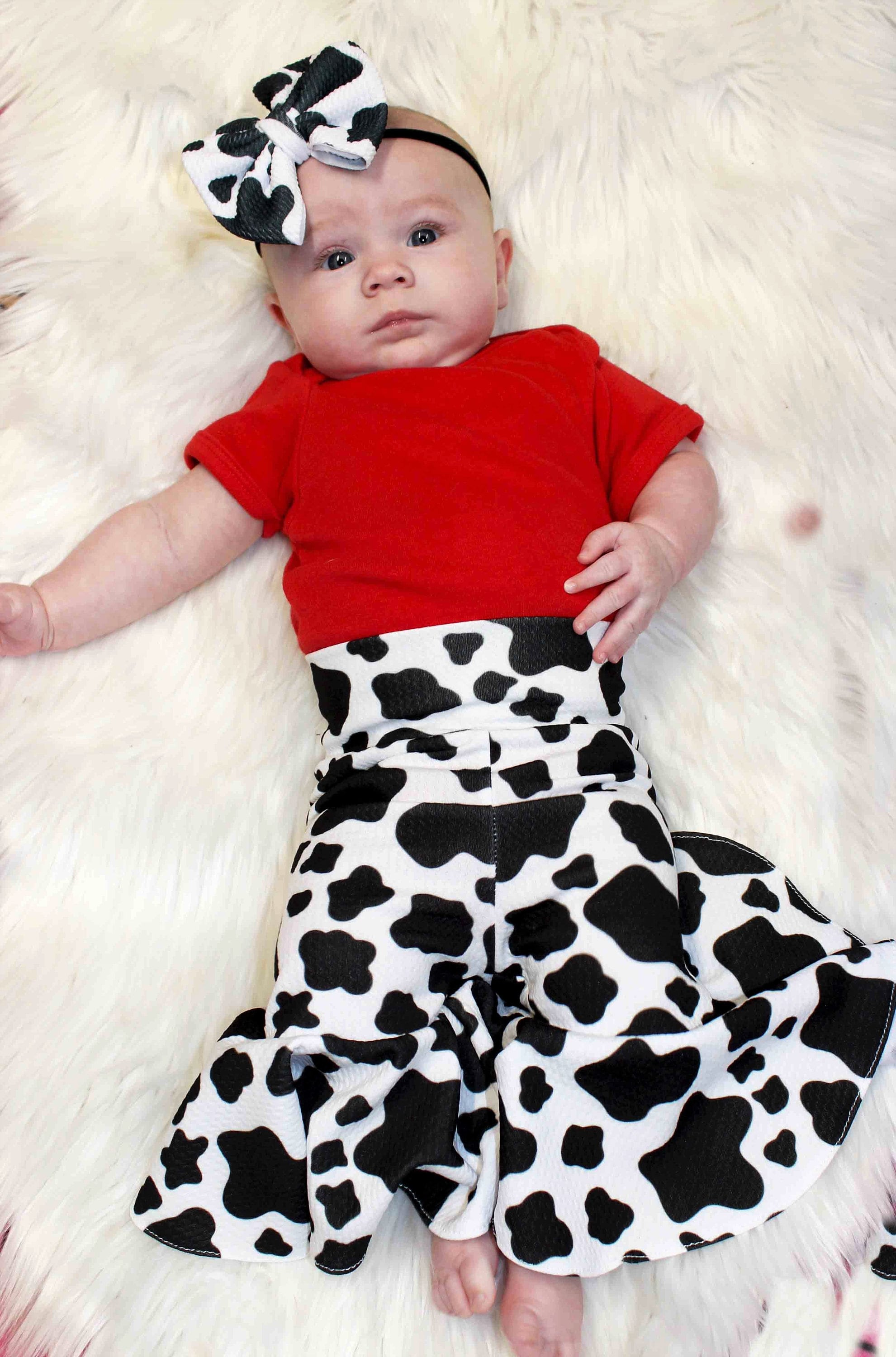 Baby Girl Bell Bottom Outfit/Thick Fil A Bells and Bow Set/Cow Etsy