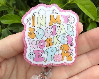 Ausweishalter für Sozialarbeiter/innen, LCSW-Ausweishalter, handgefertigter Ausweishalter aus Acryl in Frühlingsfarben, Geschenkidee für Sozialarbeiter/innen unter 15 €, Glitzer