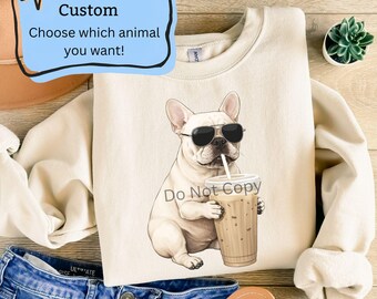French Bulldog Iced Coffee Shirt, Funny Dog Coffee Lover Tee,  Frenchie Graphic Shirt, Trendy Aesthetic Dog Tee, Comfort Colors Shirt, Dogs
