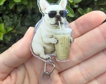 Funny French Bulldog Badge Reel | Custom Badge Reel | Medical ID Badge Nurse Teacher Office | Gift for Nurse Rectractable Clip, Dogs