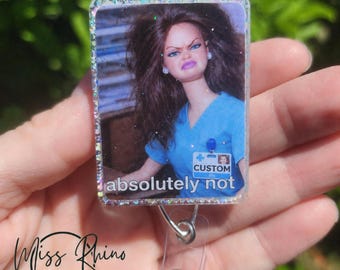 Personalized Doll Meme Badge Reels, Funny Face Doll Badge Reel, Coworker Gift for Her, Work ID Badge Clip, Cringe Gift For Nurse