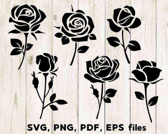 Rose SVG Rose DXF vector, Rose shape, Rose silhouette, Rose Clipart Rose  Files, cutting, DXF, Rose flower silhouette, flowers, Black rose