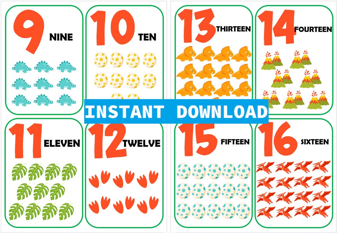 DINOSAUR NUMBER Flash Cards / Printable / Dinosaur Printable Etsy
