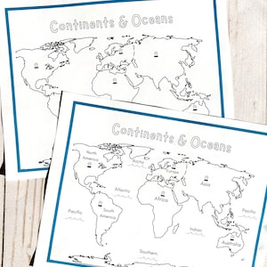 Continents and Oceans Map Coloring Pages. - Etsy