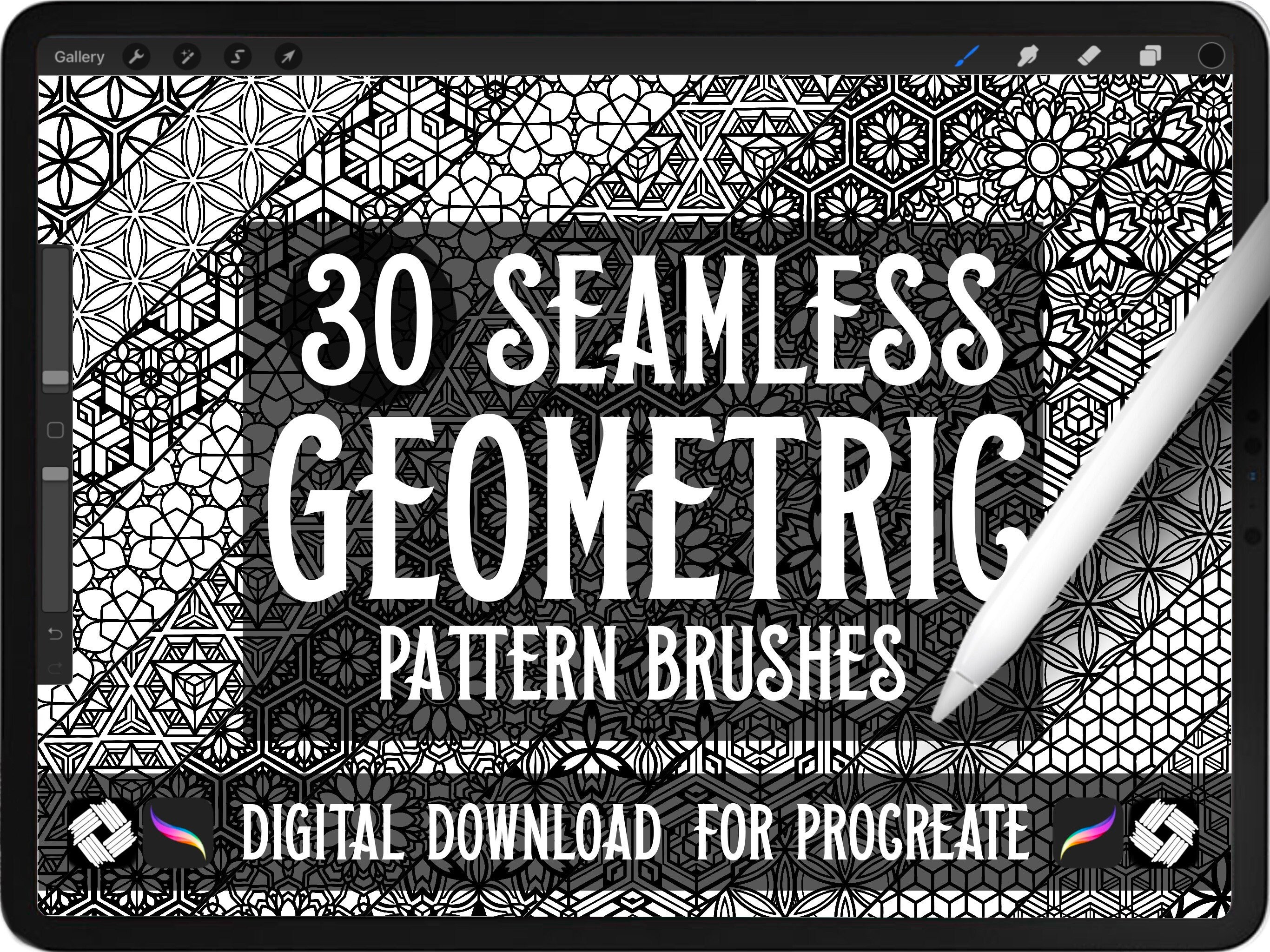 30 pinceles de patrones geométricos sin costuras para Procreate — Descarga digital