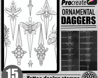 15 Ornament/Insekt Dolch TattooStempel für Procreate