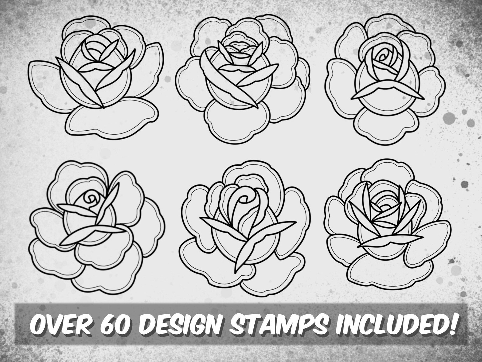 Traditional Rose Tattoo Stamp Set for Procreate – Old School Flash Line ...