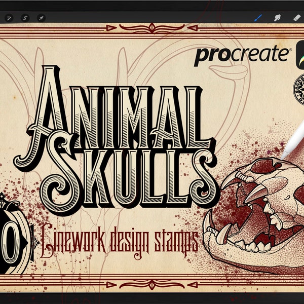 50 Animal Skull Tattoo Design Stamp Brushes For Procreate