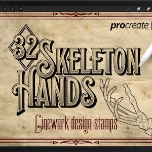 32 Skeleton Hands/Ribcages Tattoo Stamp Brush Set For Procreate!