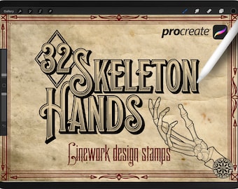 32 Skeleton Hands/Ribcages Tattoo Stamp Brush Set For Procreate!