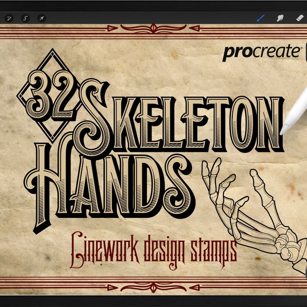 32 Skeleton Hands/Ribcages Tattoo Stamp Brush Set For Procreate!