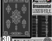 30 Ornamental Linework Tattoo Design Stamps Brushes For Procreate