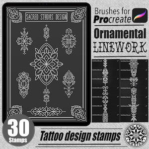 30 Ornamental Linework Tattoo Design Stamps Brushes For Procreate