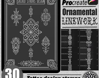 30 Ornamental Linework Tattoo Design Stamps Brushes For Procreate