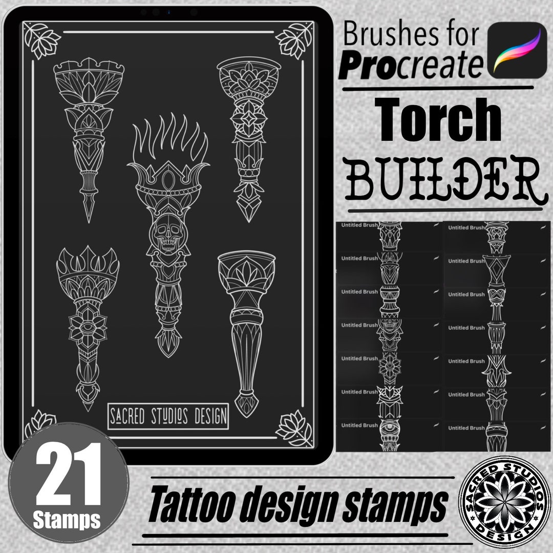 Torch Builder Tattoo Design Stamp Brush Set for Procreate - Etsy