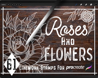 ¡61 sellos de pincel de flores para procrear! ¡Rosas, lirios y más! ¡Diseños de líneas de tatuajes!