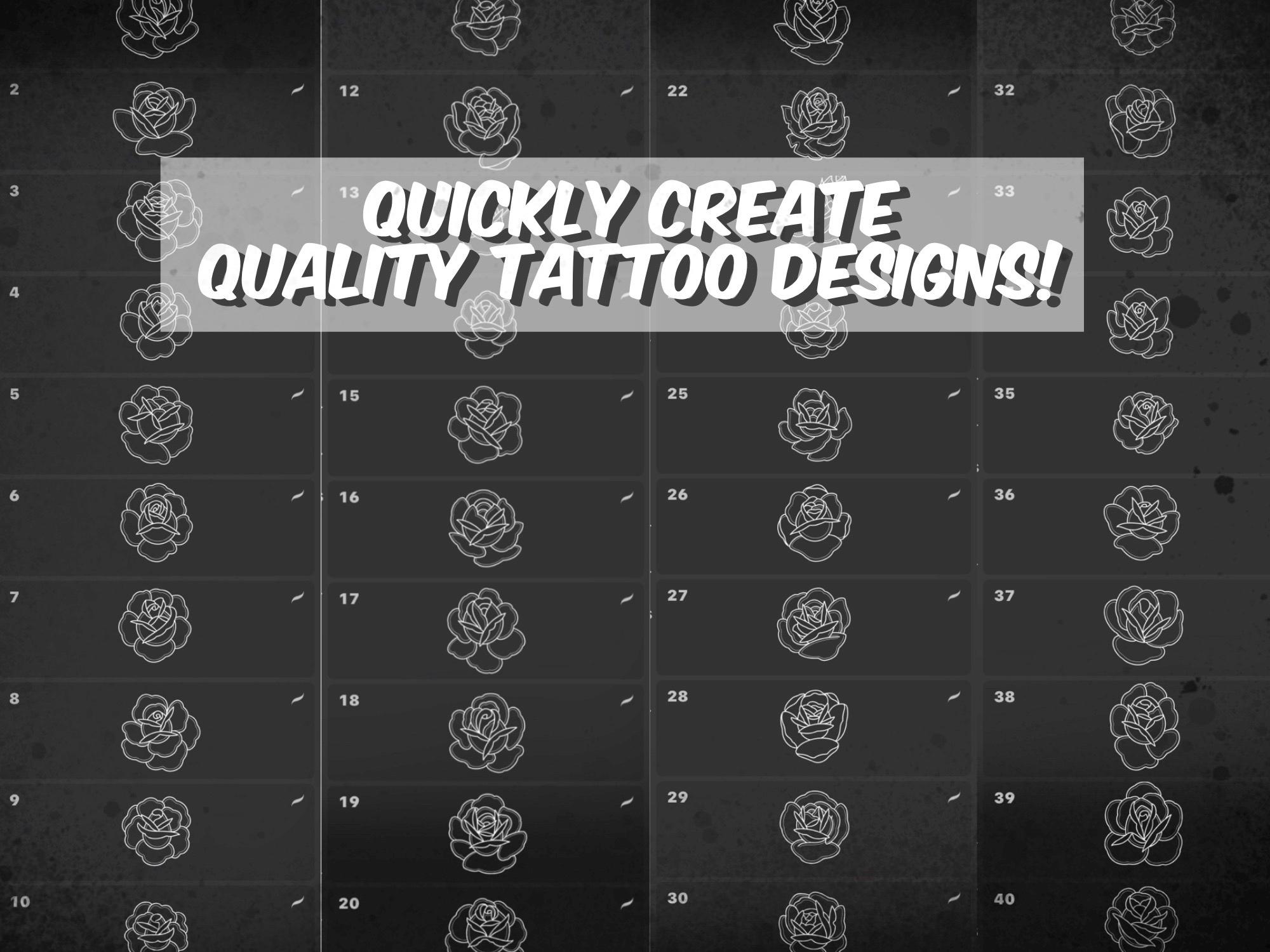 Traditional Rose Tattoo Stamp Set for Procreate – Old School Flash Line ...