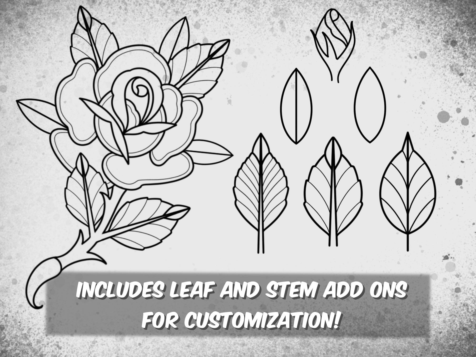 Traditional Rose Tattoo Stamp Set for Procreate – Old School Flash Line ...