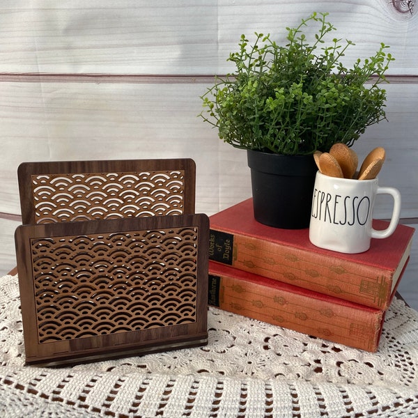 Napkin holder, cherry and walnut wood