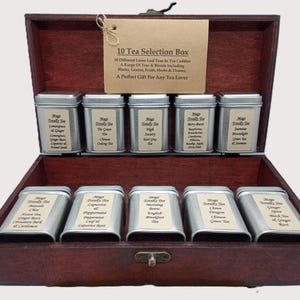 Scatola da tè in legno dall'aspetto vintage con 4 o 10 bustine di tè - Regalo ideale per gli amanti del tè.