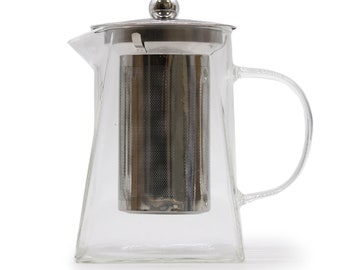 Beautiful Sleek & Modern Tower Glass Teapot 750ml or 350ml With Stainless Steel Micro Mesh Infuser