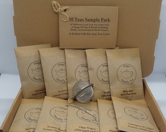 Letterbox Loose Leaf Tea Sample Gift Pack For Tea Lovers 10 Teas Caffeine Free Option Available Plastic Free