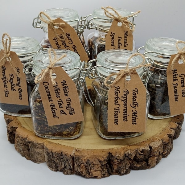 6 Loose Leaf Tea Sample Jars Gift Box For Tea Lovers Regular & Caffeine Free Available Plastic Free Reusable Jars