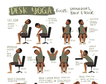 Desk Yoga - focus on shoulders, back, and neck | Chair Yoga | Office Yoga | Yoga Poses | Work From Home Yoga | 8x8 in, 8.5x11 in, 16x16 in