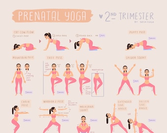 Prenatal Yoga Poster for 2nd Trimester - DIGITAL DOWNLOAD | Pregnancy Yoga  | Yoga Second Trimester | Baby Shower Gift | 8x10, 16x20
