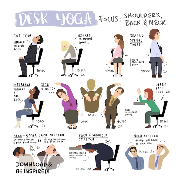 Desk Yoga for Shoulders, Back, and Neck | The Office Edition | Chair Yoga | 8x8 in, 8x10 in, 16x16 in
